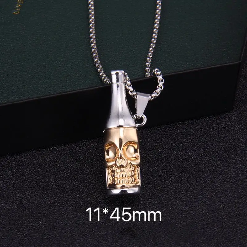 10 pieces  11*45 mm Creative Skull Beer Bottle Opener Pendant Necklace Personality Hip-hop Necklace For Men