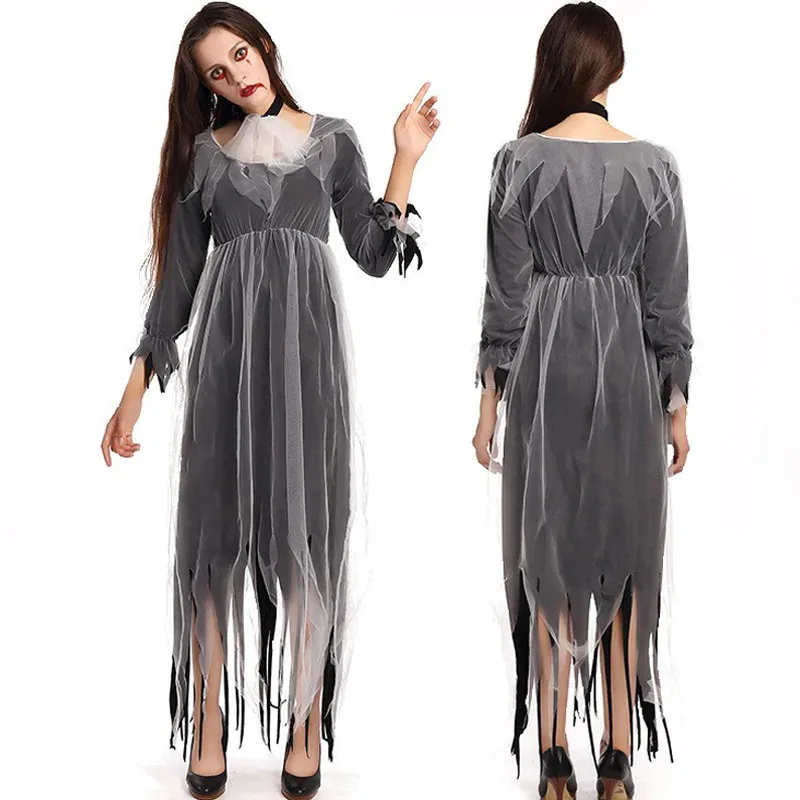 Halloween noiva para mulheres adulto bruxa traje vampiro morte fantasma morto zumbi cadáver cosplay festa fantasia vestido