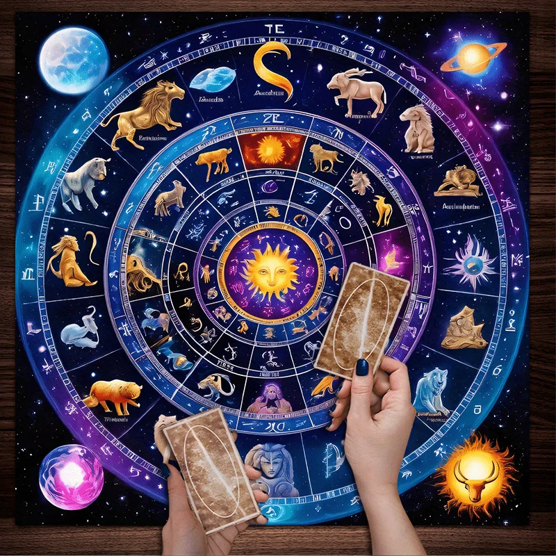 Tarot Astrological Magic Tablecloth Glowing Sun Twelve Zodiac Signs Round Table Altar Astrological Decorative Tablecloth
