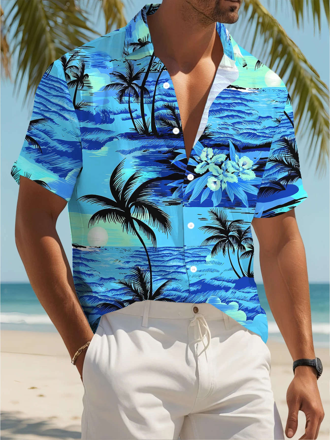 

Summer Fashion Mens Hawaiian Shirts Short Sleeve Button Coconut Tree Printed Casual Beach Aloha Shirt Plus Size 5XL Hombre Ropa