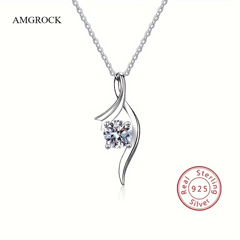 

Ожерелье с подвеской из муассанита AMGROCK 1 карат, стерлинговое серебро 925 пробы, позолоченные 18 карат, модные украшения для женщин, идеально подходящие для повседневного ношения