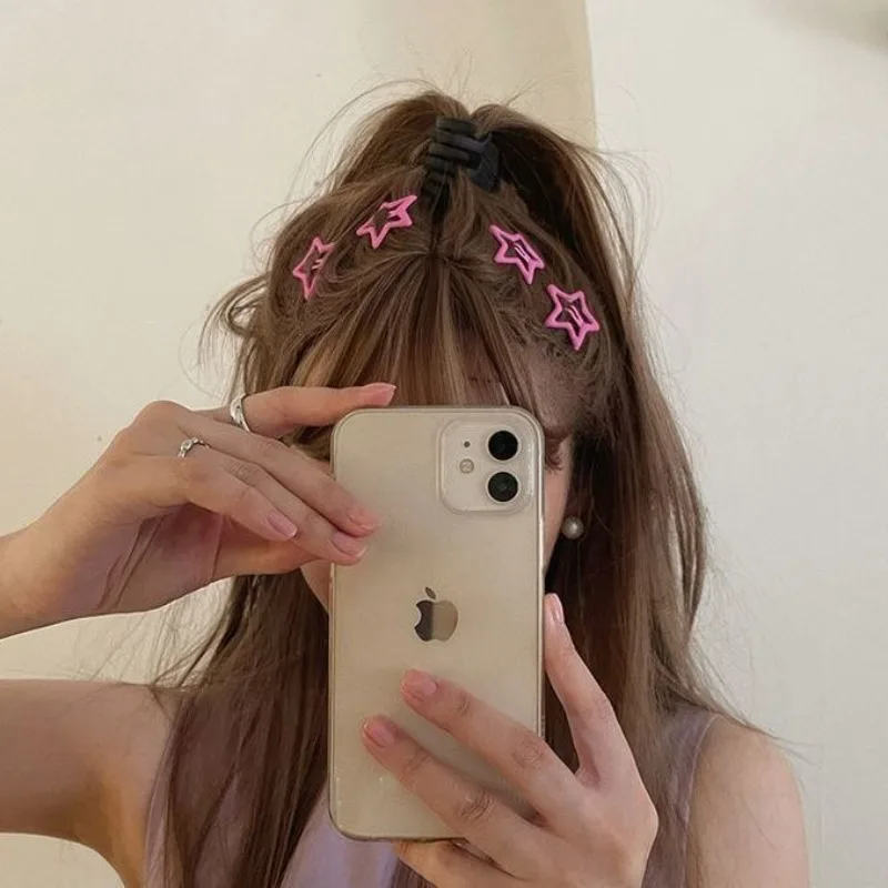 2/20pcs Y2k Pink Pentagram Star Bobby Pin Hair Clip Sweet Cool Cute Aesthetics Hairside Harajuku Girl Trend Headwear Accessories