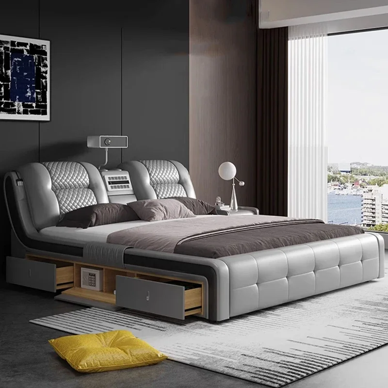 قابل للتعديل الحديثة السرير تخزين العارض الخشب السرير الجلود حصير تدليك Lozko Wielofunkcyjne مجموعة أثاث غرفة نوم فاخرة