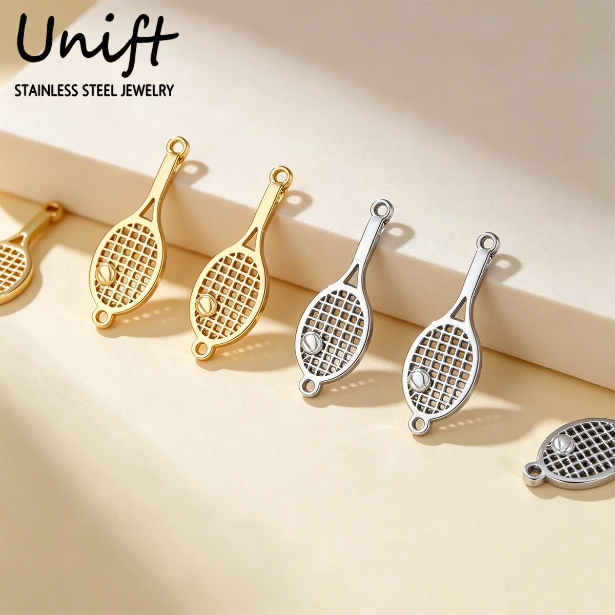 Unift 1/3/5PCS Tennis Racket Charms Stainless Steel Tennis Racket Pendant Necklace Bracelet DIY Sports Jewelry Making Wholesale