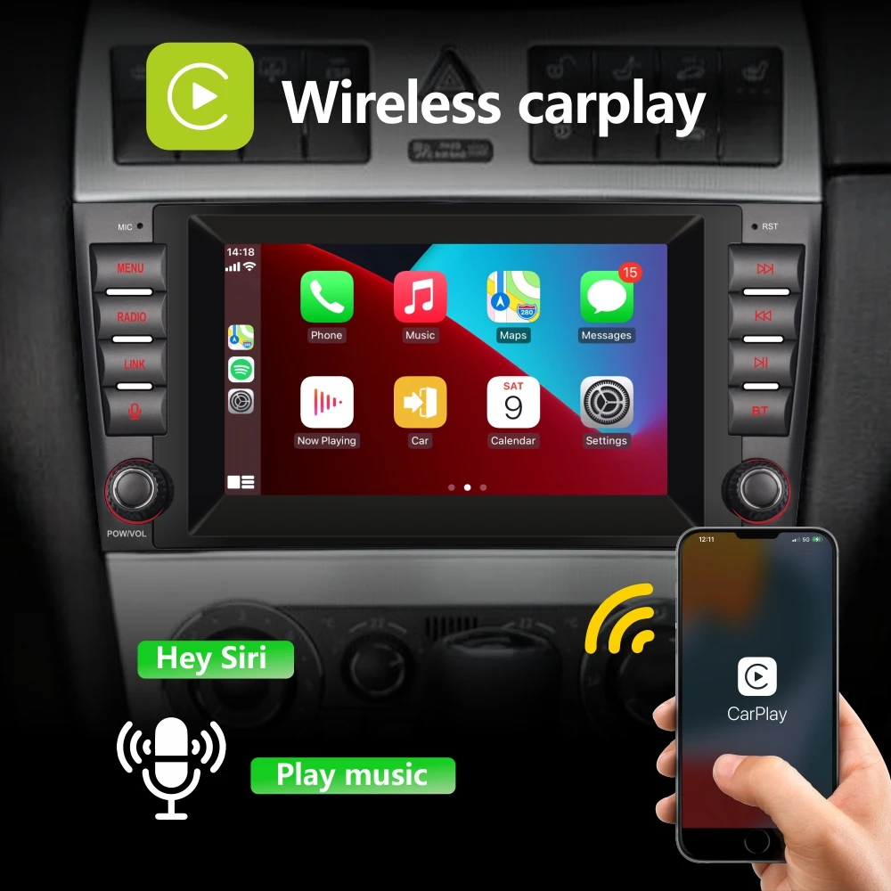 Car Radio with Wireless Carplay Android Auto for Mercedes Benz CLK-Class W209 G-Class with 7