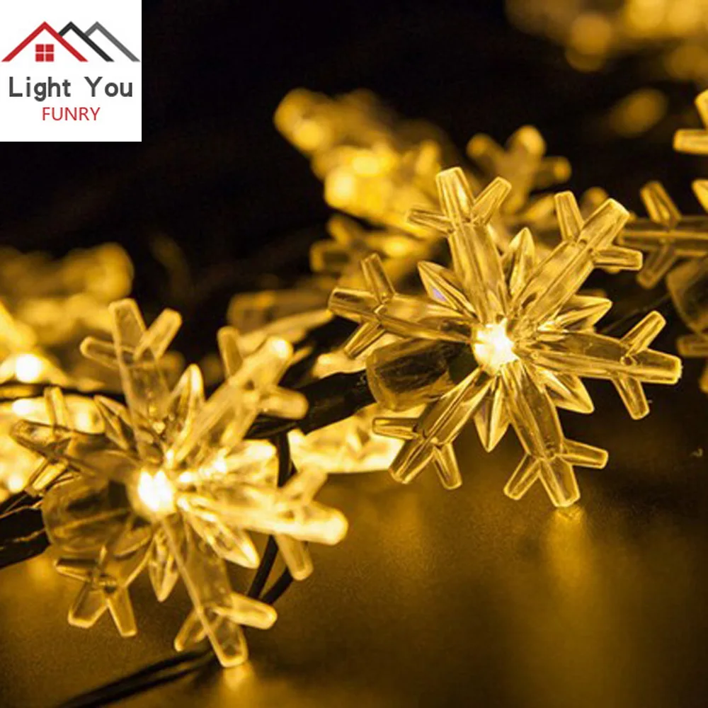 New 20 LED Snowflake Solar Christmas Day Interior Light String Garden Starry Light String