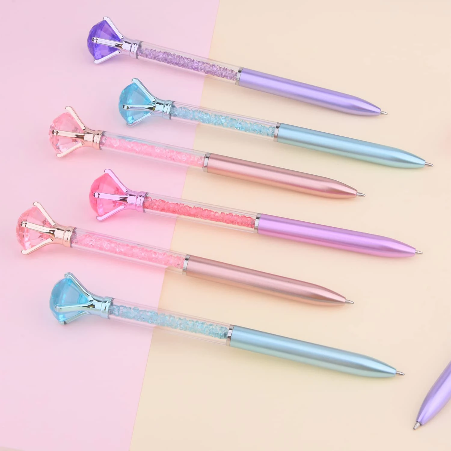 12Pcs Big Diamond Ballpoint Pen Rotating Ball Pens Quicksand Rotary Ball Pens Crystal Gem Ballpoint Pens Student Prize