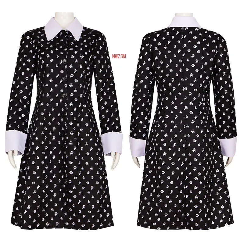 Movie Wednesday Addams Cosplay Dress for Girl Kids day Costume Cosplay abiti da donna vestiti parrucca Suit costumi di Halloween