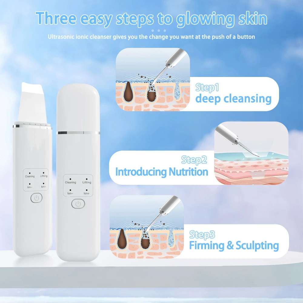 Ultrasonic Skin Scrub, Facial Scraper, Pore Cleaner, Blackhead Removal Tool, Deep Cleansing Facial Pore Smear, EMS Facial Liftin