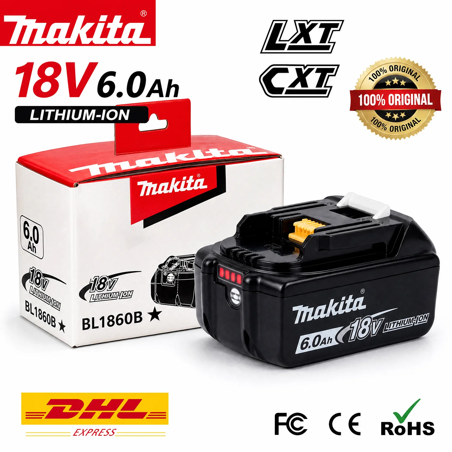 

Original Makita 18V Battery 6Ah for Makita BL1860 BL1830B BL1850 BL1850B BL1840 BL1815 Power Tools Replacement Battery