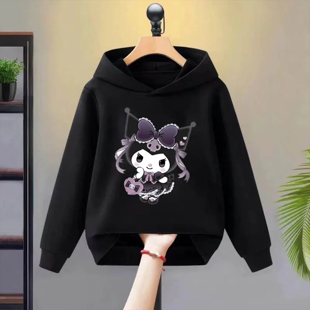 Sanrio Children\'s Hoodie Outdoor Casual Sports Shirt Girls\' Cartoon Printed Kuromi Tops Comfortable Street Autumn/Winter Wear