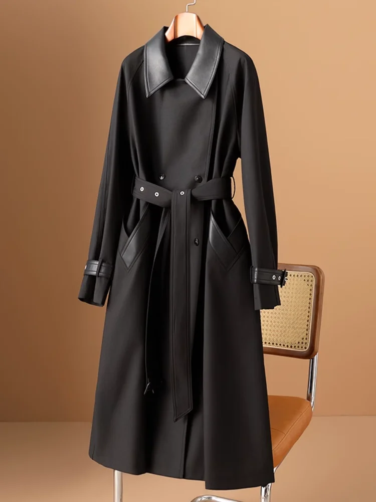

Spring and Autumn New Women's Trench Coat, Fashionable Commuting Black British Style Mid Length Coat Jacket