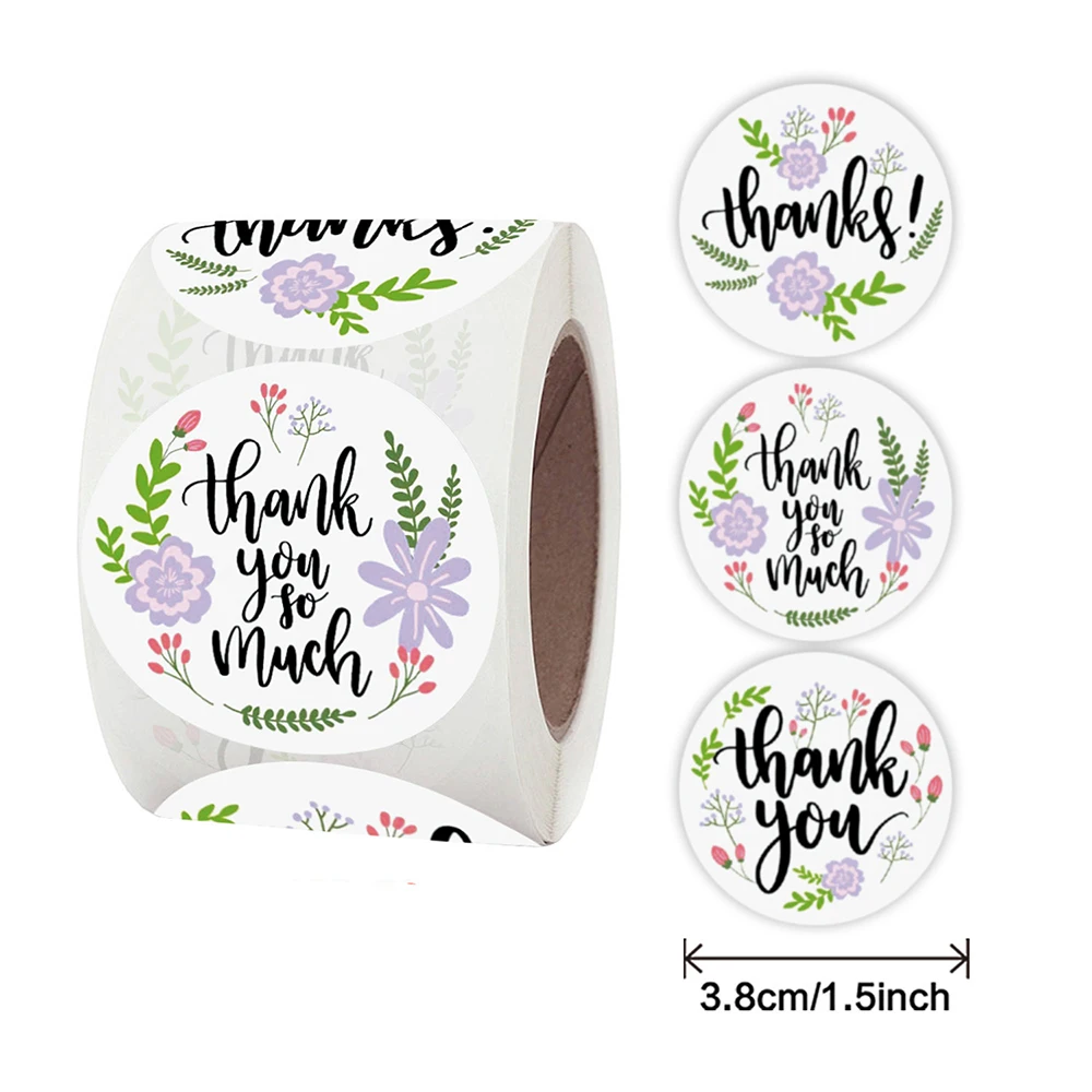 38mm/1.5inch Thank You Floral Sticker Handmade DIY Gift Decoration Sticker Envelope Sealing Label Stationery Supplies