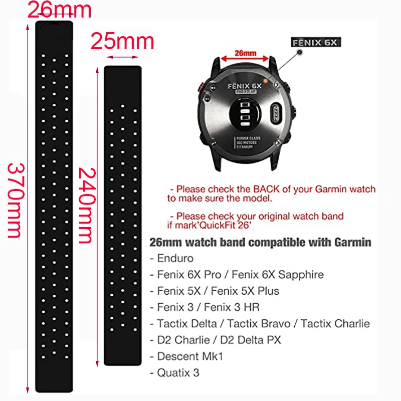 Correa de pulsera deportiva activa actualizada, brazalete de repuesto para Garmin Watch Fenix 7X / Fenix 6X / Fenix 5X, 26mm, HRM