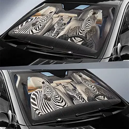 Zebra Driver Car Front Window Windshield Sunshade, Family Couple Truck Sunshade