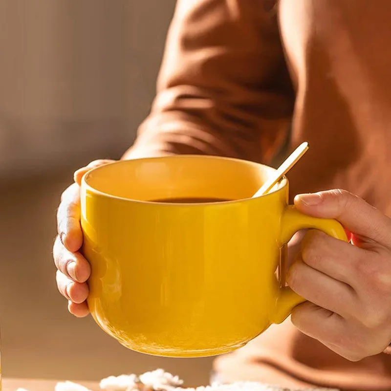 Creative Candy Color Contrast Cup Home Ceramic With Handle Water Cup Cute Girl Large-capacity Oat Milk Breakfast Coffee Mug, 1Pc