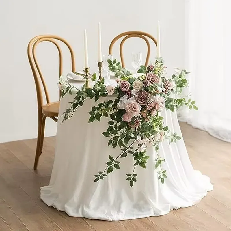 Modern Elegant Retro Chinese Wedding Table Ornament Party Ornament Floor Chair Flowers Green Plants Stem Leaves Silk