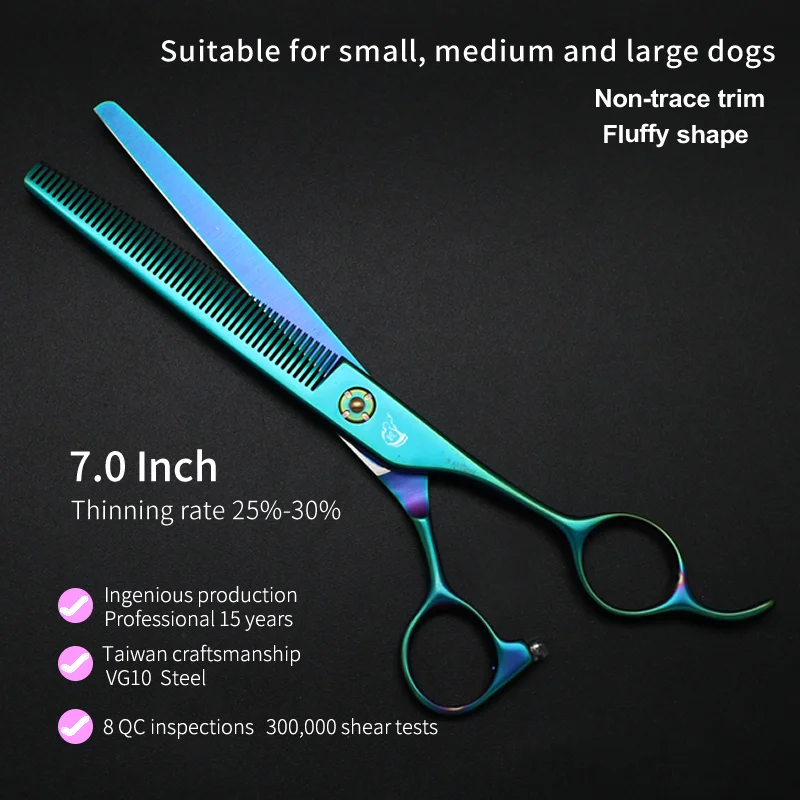 Crane Colofur Pet Scissors Professional 7.0 Inch Pet Dog Grooming Thinning Scissors JPVG10 Teethed Blade Shear Thinner About 25%