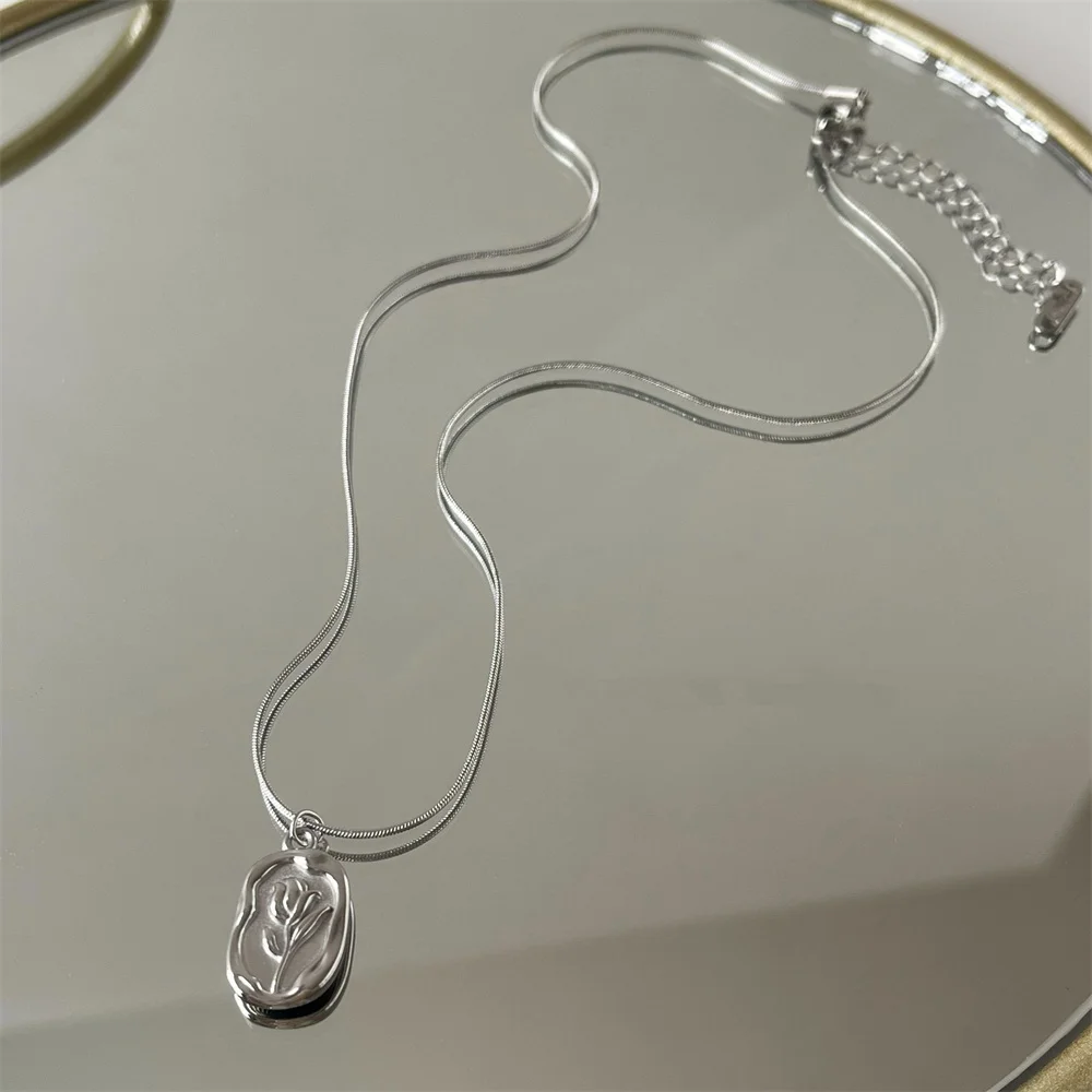 2023 Vintage-Mode Einfache Geometrische Rose Anhänger Halskette Für Frauen Weibliche Boho Gold-platte Schlange Kette Choker Schmuck Geschenk – Detail 7