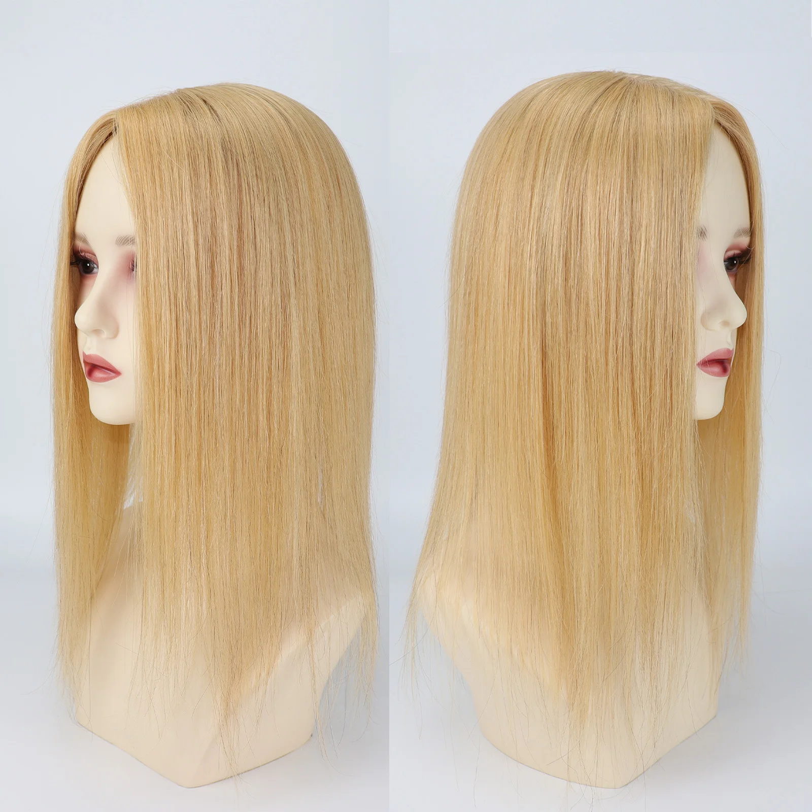 

6x6" Golden Blonde Virgin Human Hair Topper Silk Skin Base Women Toupee Silk Top Hair Cover with Clips in & PU Edges Color #27