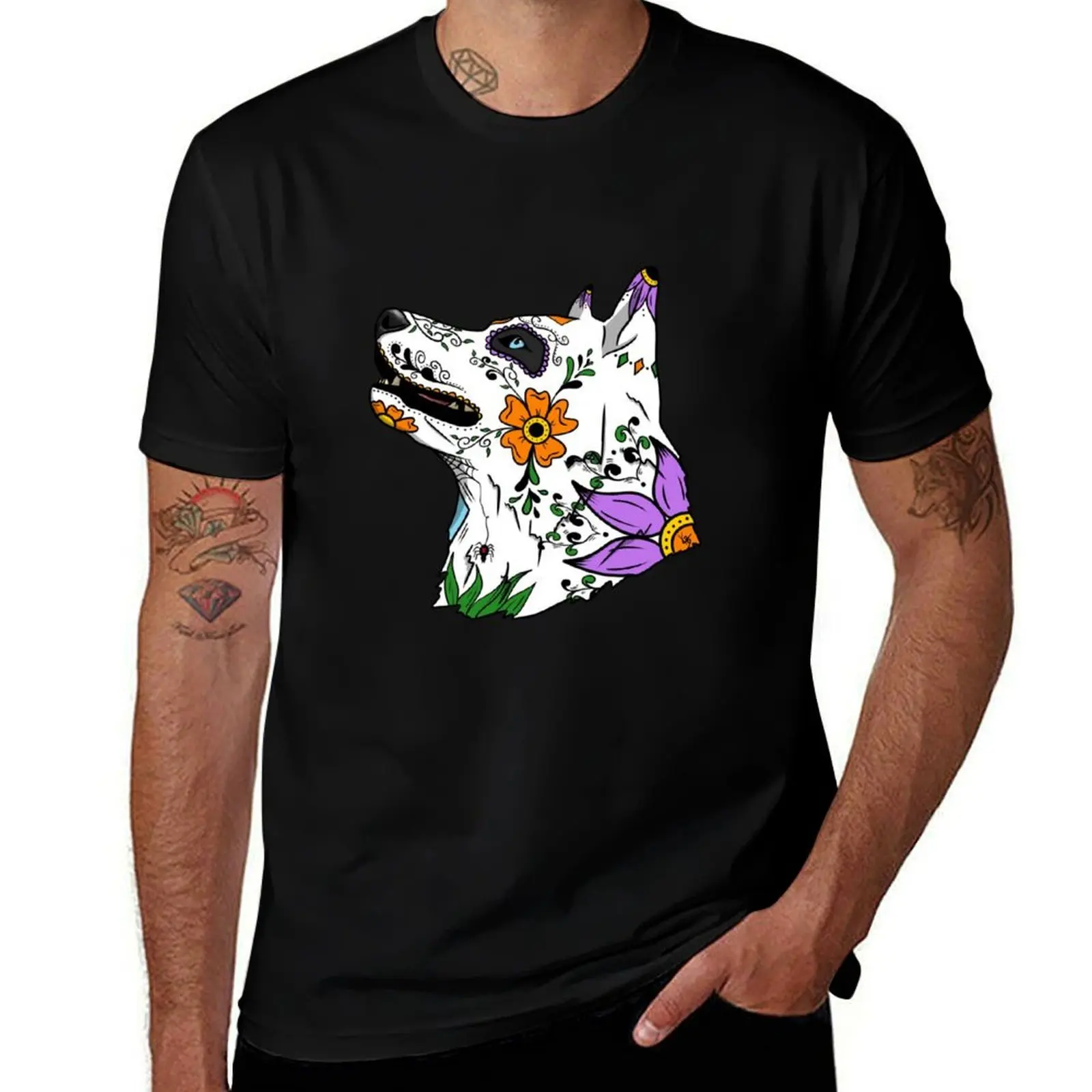 Husky Sugar Skull T-Shirt Performance Workout Short Sleeve Tee