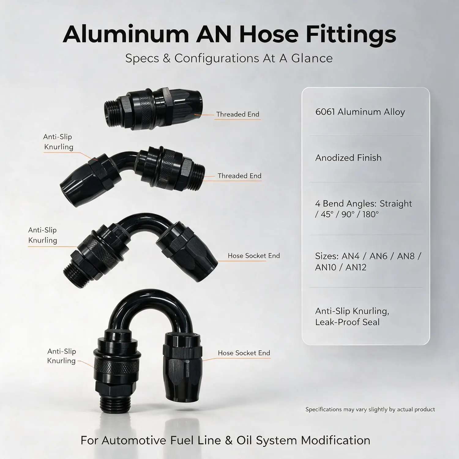 Black Aluminum Push-On AN Hose Fitting Quick Connect Fuel Oil Line Adapter AN4-AN12 for Auto Racing Turbo Oil Cooler Universal
