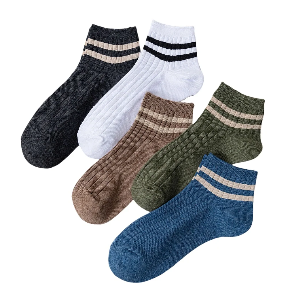 5 Pairs Men Retro Harajuku Striped Ankle Socks Summer Casual No Show Premium Quality Low Cut Business Fashion Short Socks