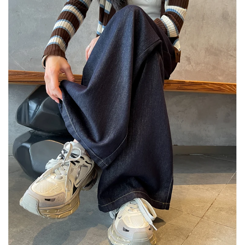 Pantalons larges en jean doublés en polaire pour femmes, pantalons amples chauds d'hiver pour femmes, confort, velours bleu, poche en peluche, pantalon en denim