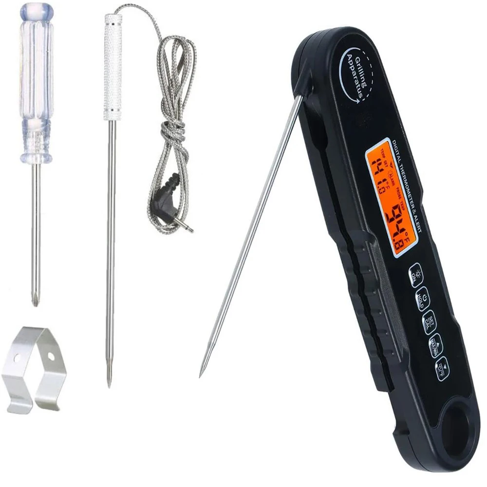 IPX4 Waterproof Handheld Foldable Kitchen Food Cooking BBQ Meat Grill Roast Oven Thermometer Milk Liquid Temperature Probe Fork