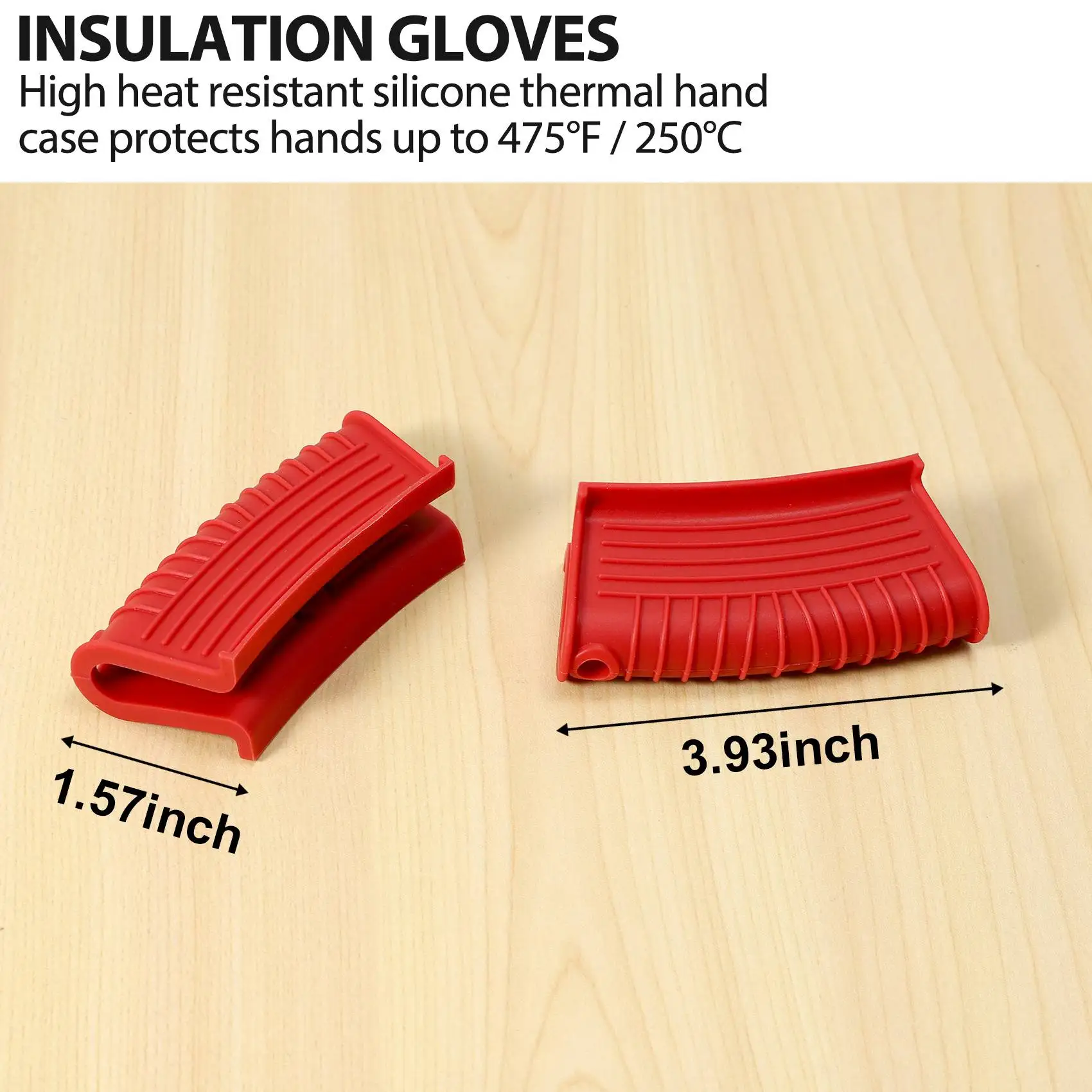 4 عبوات من حاملات المقبض الساخن من السيليكون غطاء مقبض مقلاة من الحديد الزهر غطاء مقبض وعاء حامل كم مقاوم للحرارة - أحمر ساخن