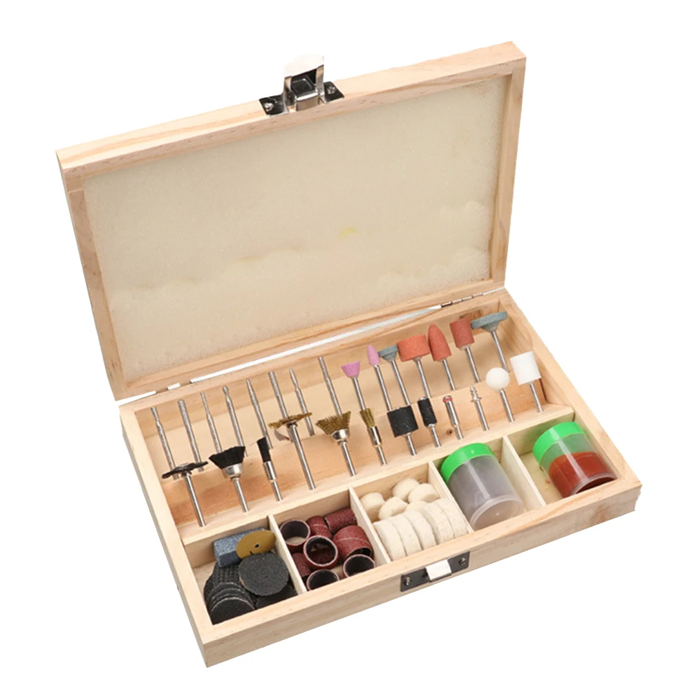 Kit di accessori multiutensile rotante da 100 pezzi con taglio con gambo da 3 mm con custodia in legno Accessori per molatura elettrica Incisione e molatura