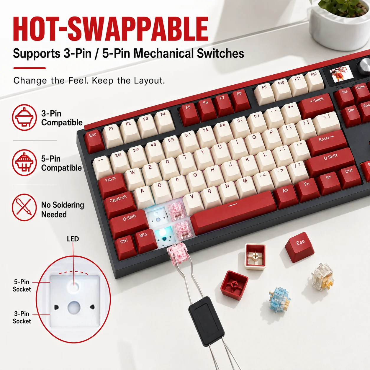 [SKYLOONG GK87 Lite] Gaming Mechanical Keyboard 80% TKL PC Keyboard Wireless Connect with Screen/Knob RGB Light for Office/Game