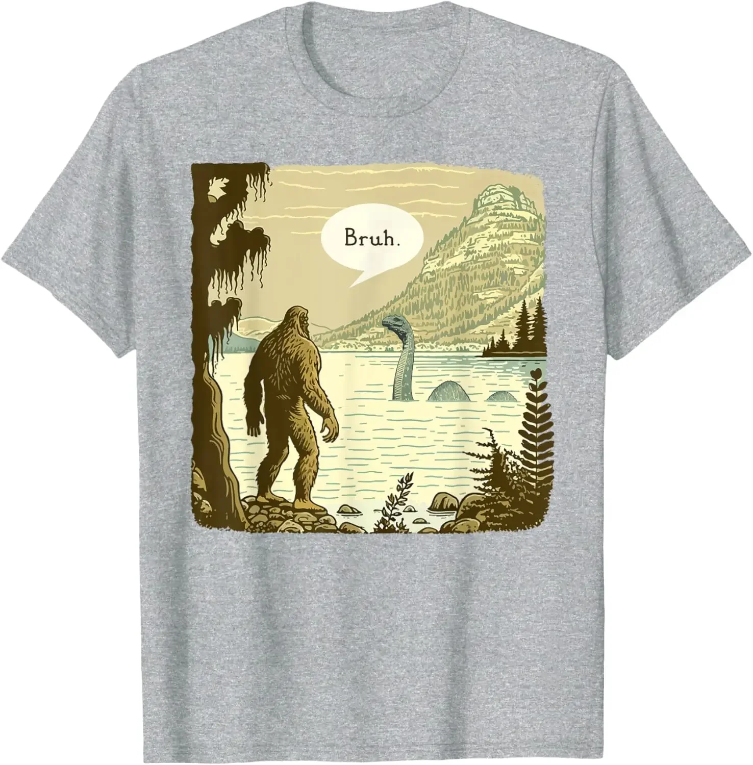 Funny Bigfoot Sasquatch Loch Ness Monster Introvert Bruh T-Shirt Women's T-shirts Fashion Pure Cotton Y2k Clothes Harajuku