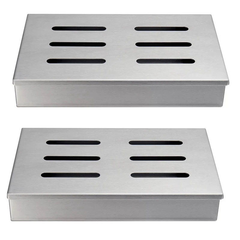 

2Pcs Stainless Steel Cold Smoke Box BBQ Grill Accessories Wooden Chips Square Smoker Generator Box Outdoor