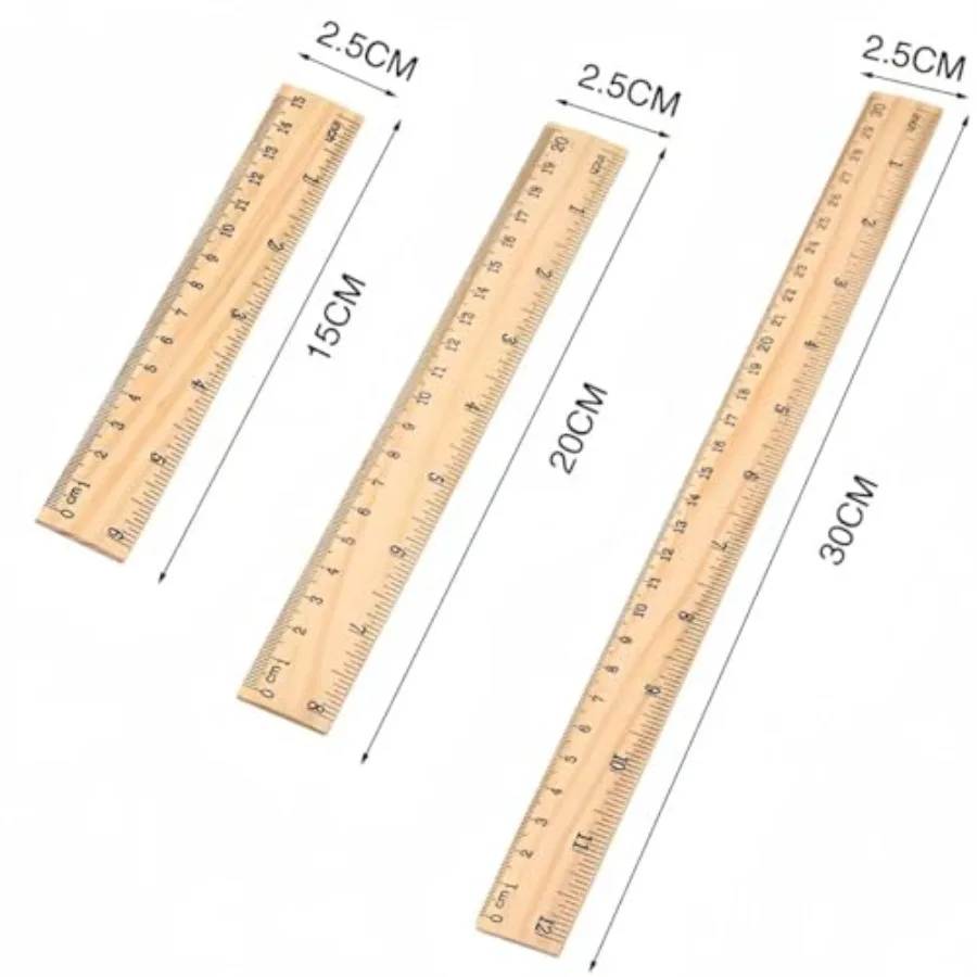 Wooden ruler for school, classroom, home, and office use; natural wood material; light brown color; durable, precise, eco-frien