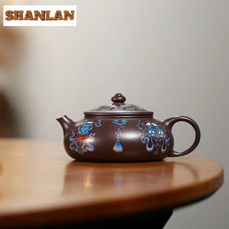 220ml Vintage Yixing Purple Clay Teapot Handmade Han Jiang Flowers Pot Raw Ore Purple Mud Kettle With Strainer Zisha Teaset Gift