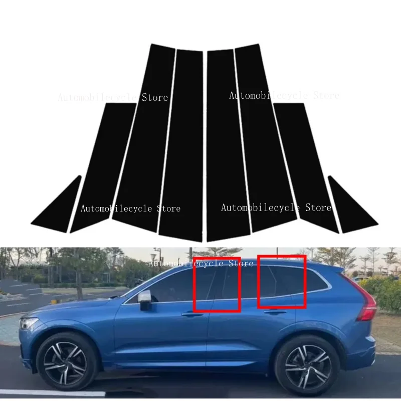 6PCS Glossy Black Pillar Posts Fit For Fit For   Volvo XC60 2018 2019 2020 2021-2023Window Moulding B C Center Sticker Cover