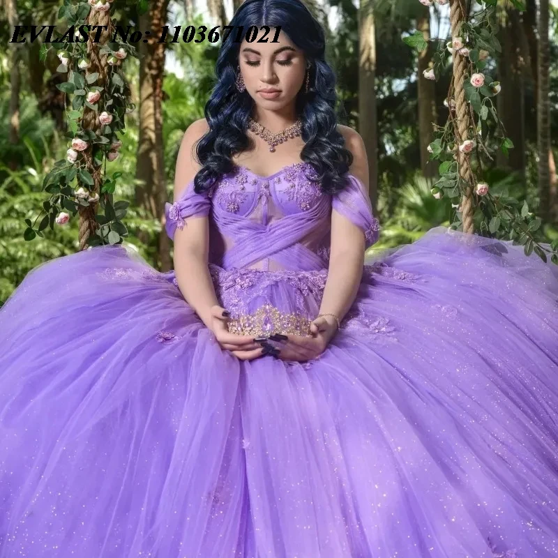 فستان Quinceanera أرجواني مخصص من EVLAST فستان حفلة مزين بالزهور مشد مكسيكي حلو 16 فيستدوس دي 15 أنوس SQ565