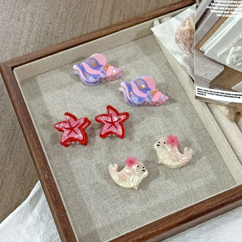

Летние пляжные мини-заколки для волос в виде морских звезд, ракушек и морских львов, мини-заколки-крабики для челки и непослушных прядей, милые аксессуары для волос в морском стиле