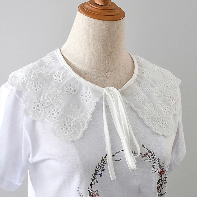 Women's White Embroidered Fake Collar, Cute Cotton Doll Neck Fashionable Decorative Shawl With Shoulder Straps