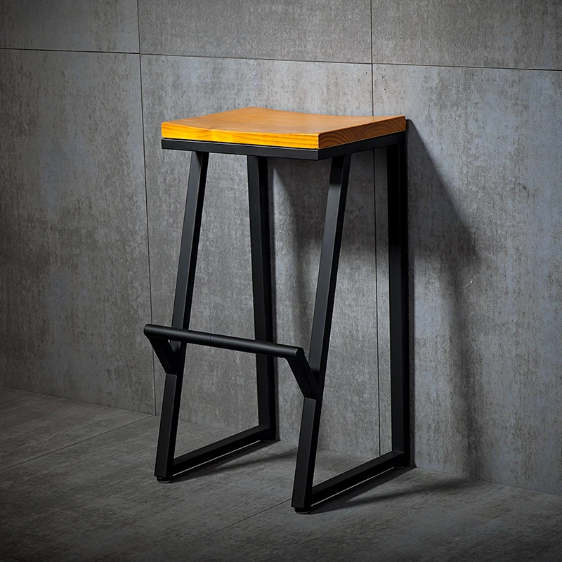 Wrought iron bar chair Solid wood coffee Wine bar  Bar stool Modern chair Simple high stool Stool Creative chair foot
