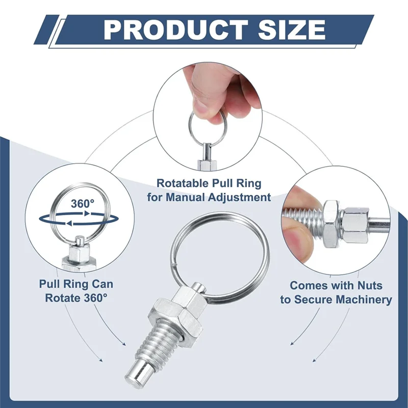 

BHBD-4-Piece Set Spring Indexing Plunger With Pull Ring , M10x1.5 Retractable Manual Plungers For Industrial Systems