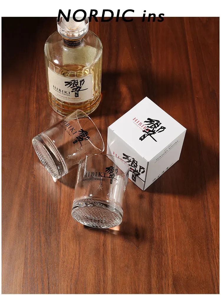Hibiki Japanese Whiskey Crystal Glass Bourbon, Brandy & Cognac  Bar Rock Cup Color Box Gift Packaging