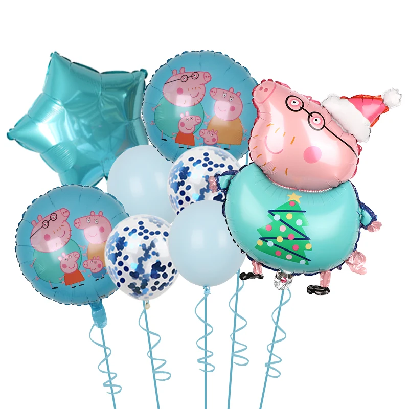 5PCS Cute Cartoon Peppa Pig Series Balloon Set Christmas Daddy Pig George Children Birthday Decor Aluminum Balloon Party Supply