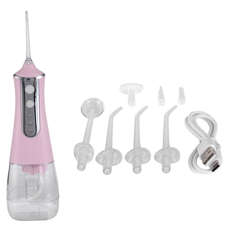 

Oral Irrigator 3 Modes Portable Rechargeable Water Spray 5 Nozzles Waterproof 350Ml Tank Water Flosser