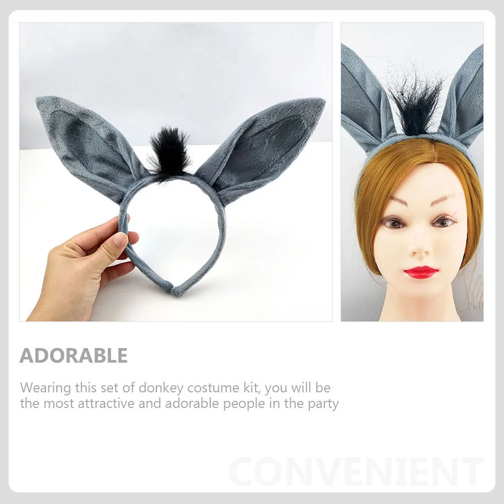 1 Zestaw Kostium Osła Rekwizyty Opaska na Głowę Zwierzęcia Ogon Cosplay Impreza Występ Akcesoria Pluszowe Kostiumy Zwierząt dla Dzieci Dorosłych Miękki