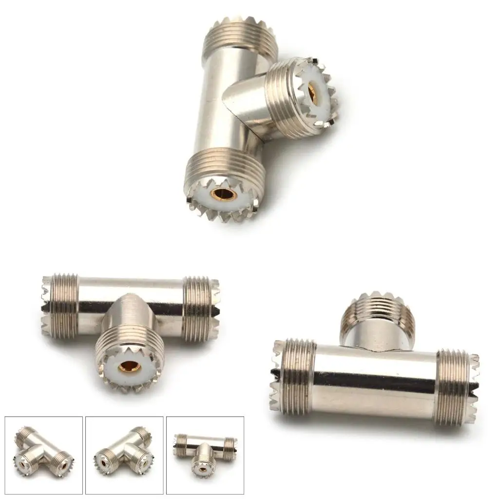 

1PC SL16 UHF PL259 Female to UHF SO239 Double Female Connector UHF to 2 x UHF Type 3 Way Type T Splitter Adapter