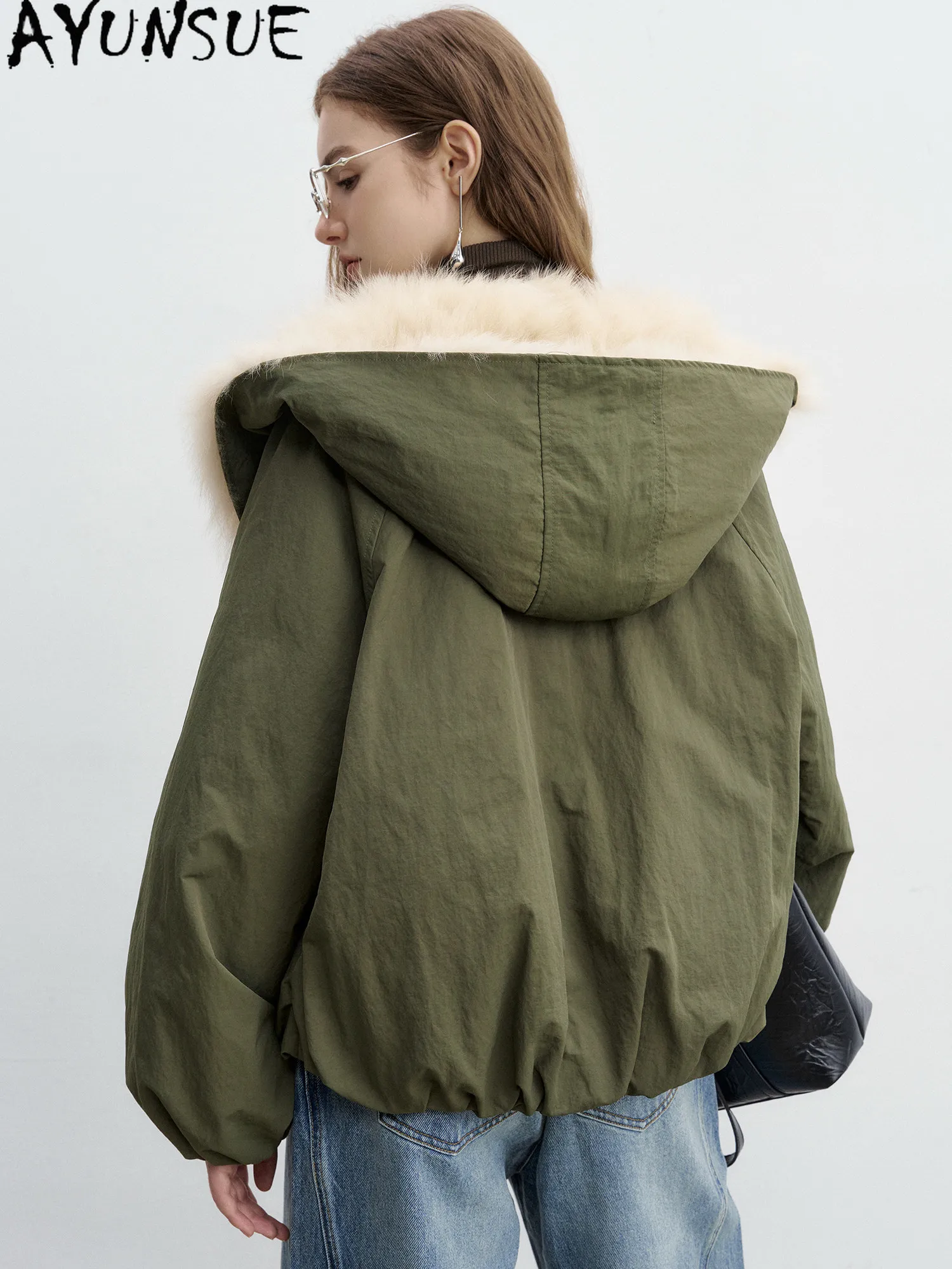 AYUNSUE High-quality White Goose Down Coat Woman Real Fox Fur Collar Winter Jacket Women Clothes Loose Fit Fashion Abrigos Mujer