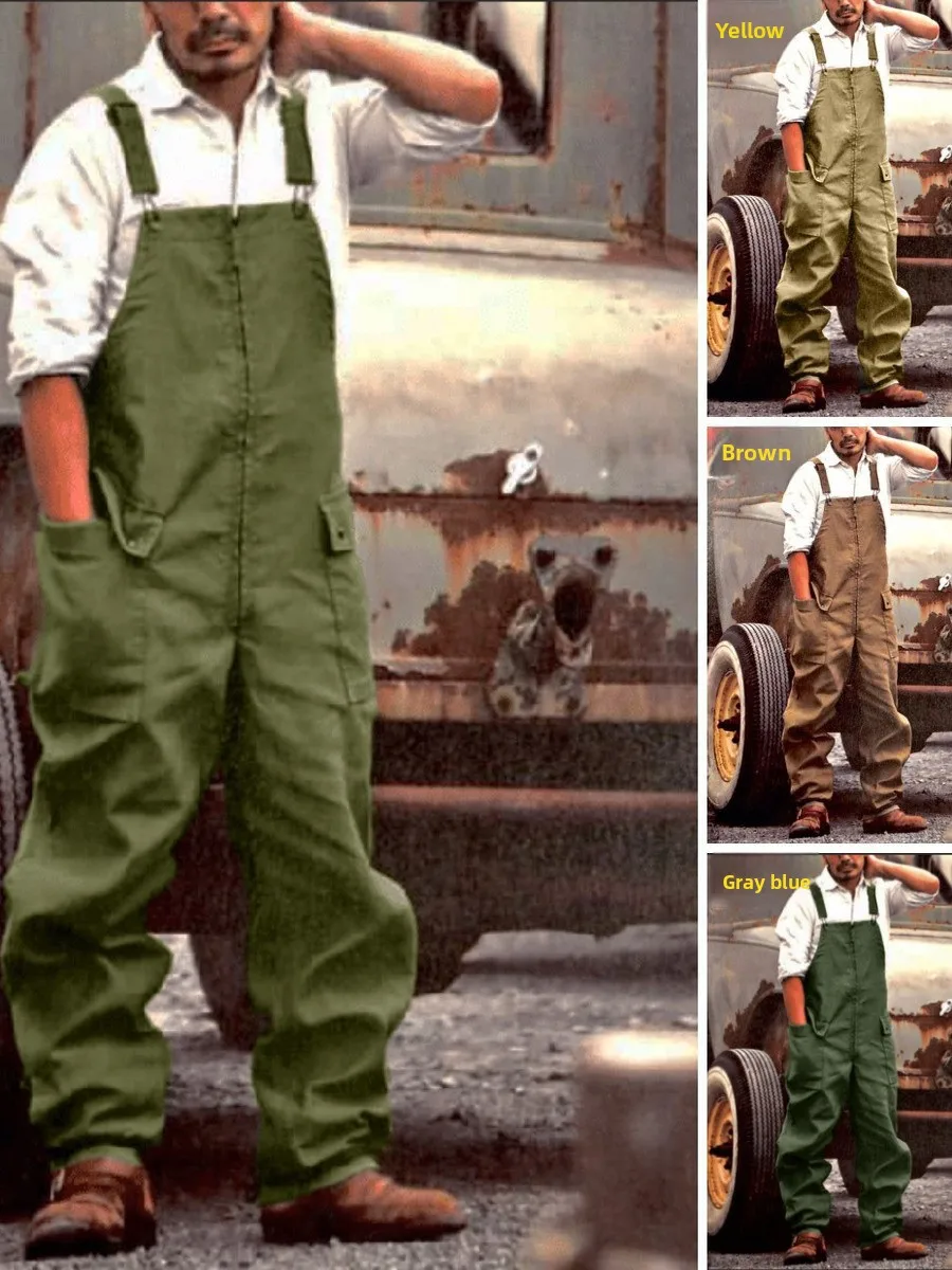 

Loose Men's Workwear Cargo Pants High Waist Long Straight Leg een Farmwear Casual Comfortable Breathable Adjustable Straps