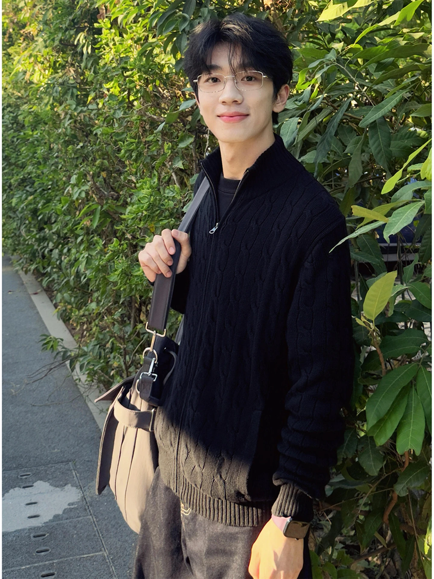 

Мужской вязаный свитер с полувысоким воротником в университетском стиле, осенне-зимний, повседневный, с узором косы, для подростков и молодежи